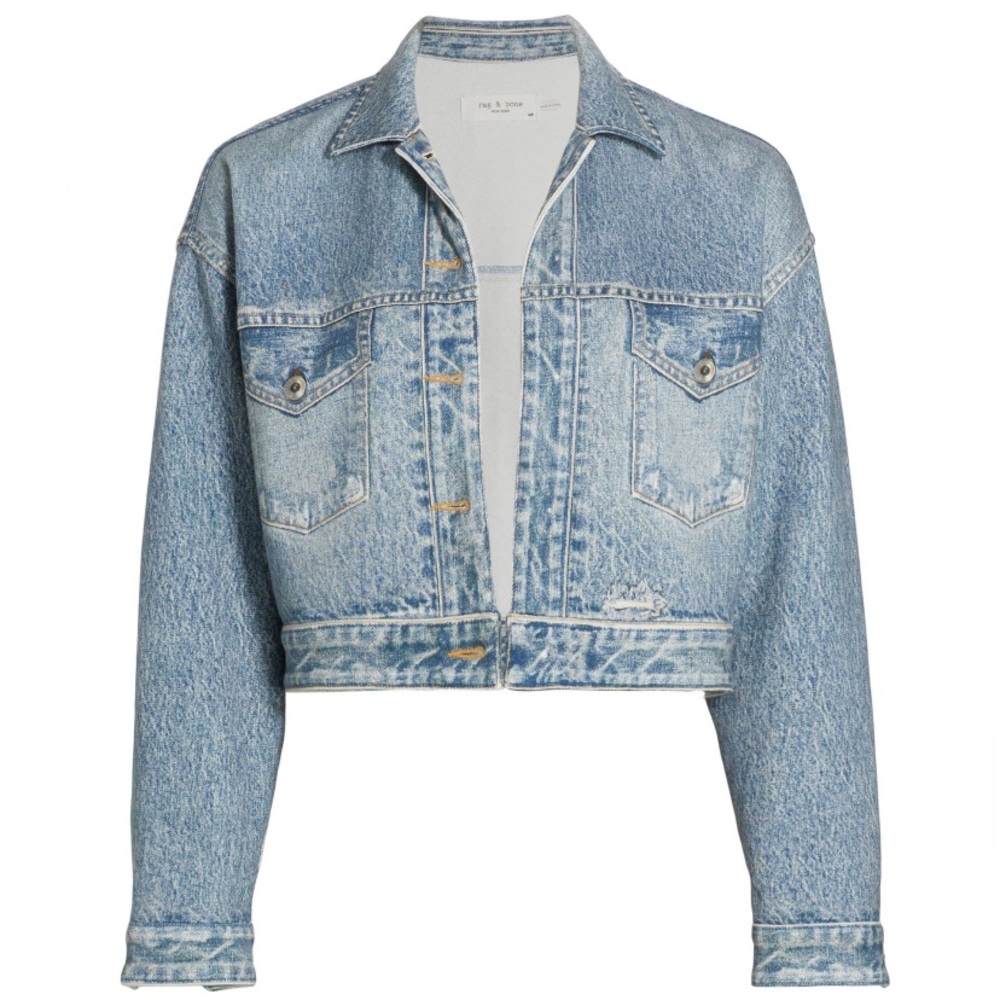 rag & bone Light Blue Cropped Denim Jean Jacket